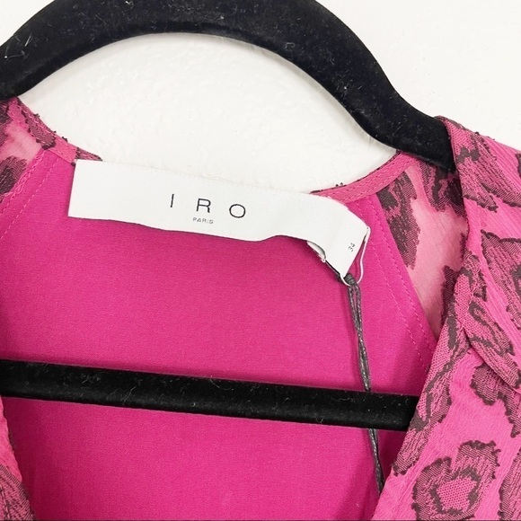 IRO Tiestina Leopard Print Mini Dress Red Pink Party Evening Long Sleeve Wrap - Picture 12 of 14